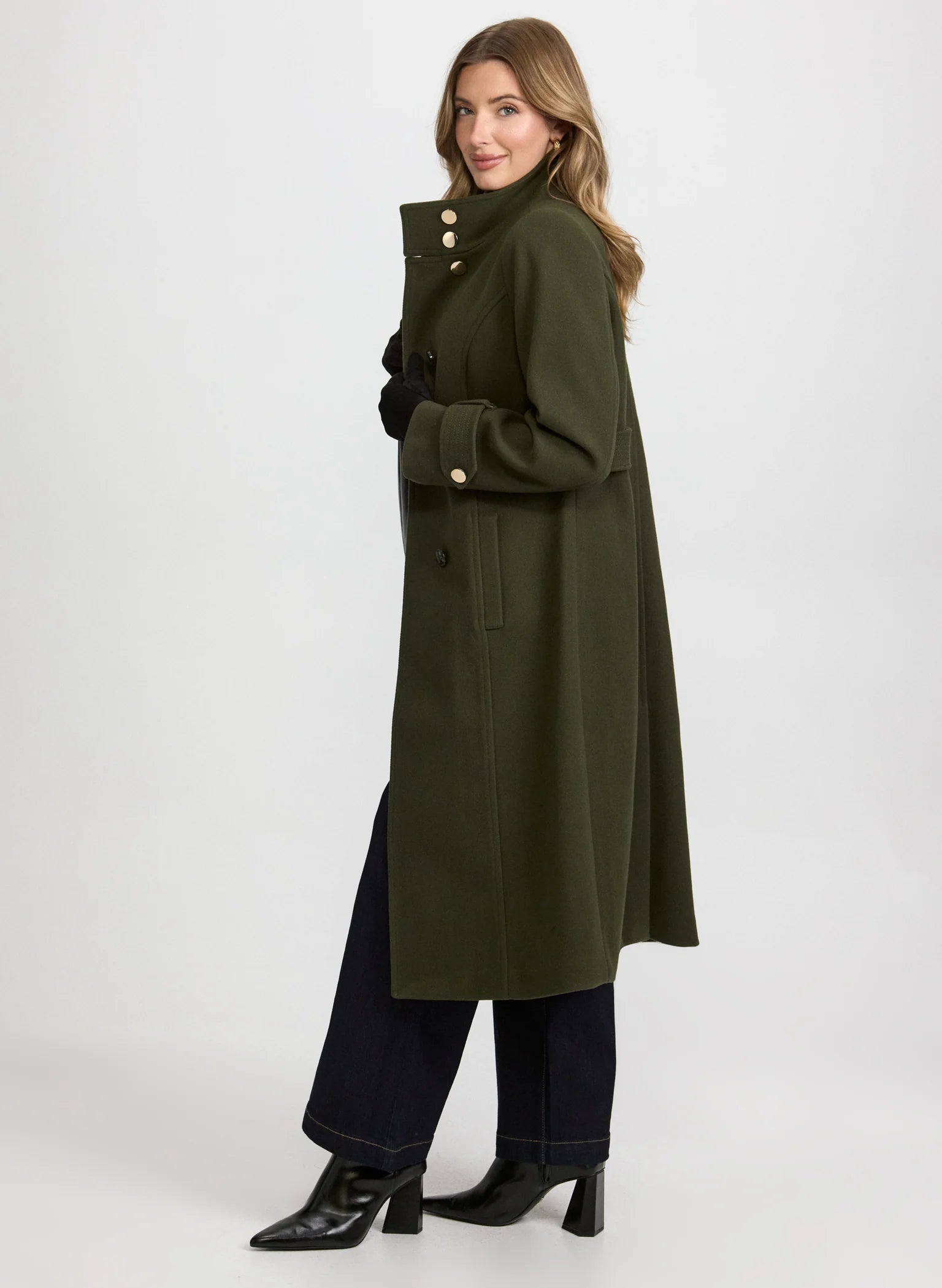 Stand Collar Wool-Blend Coat